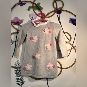 Gray and Pink Kids Dress with Floral Accents. 100% Cotton